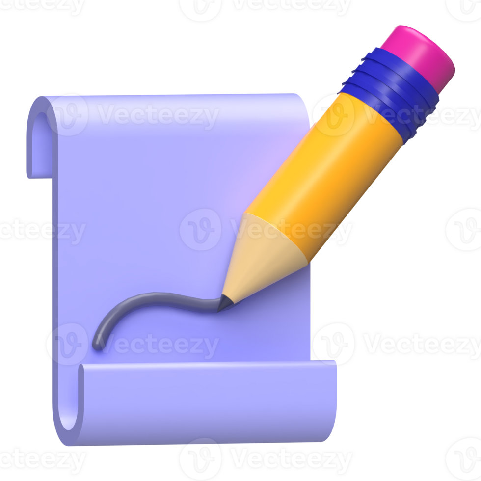 Pencil and Roll Paper 3D Icon png