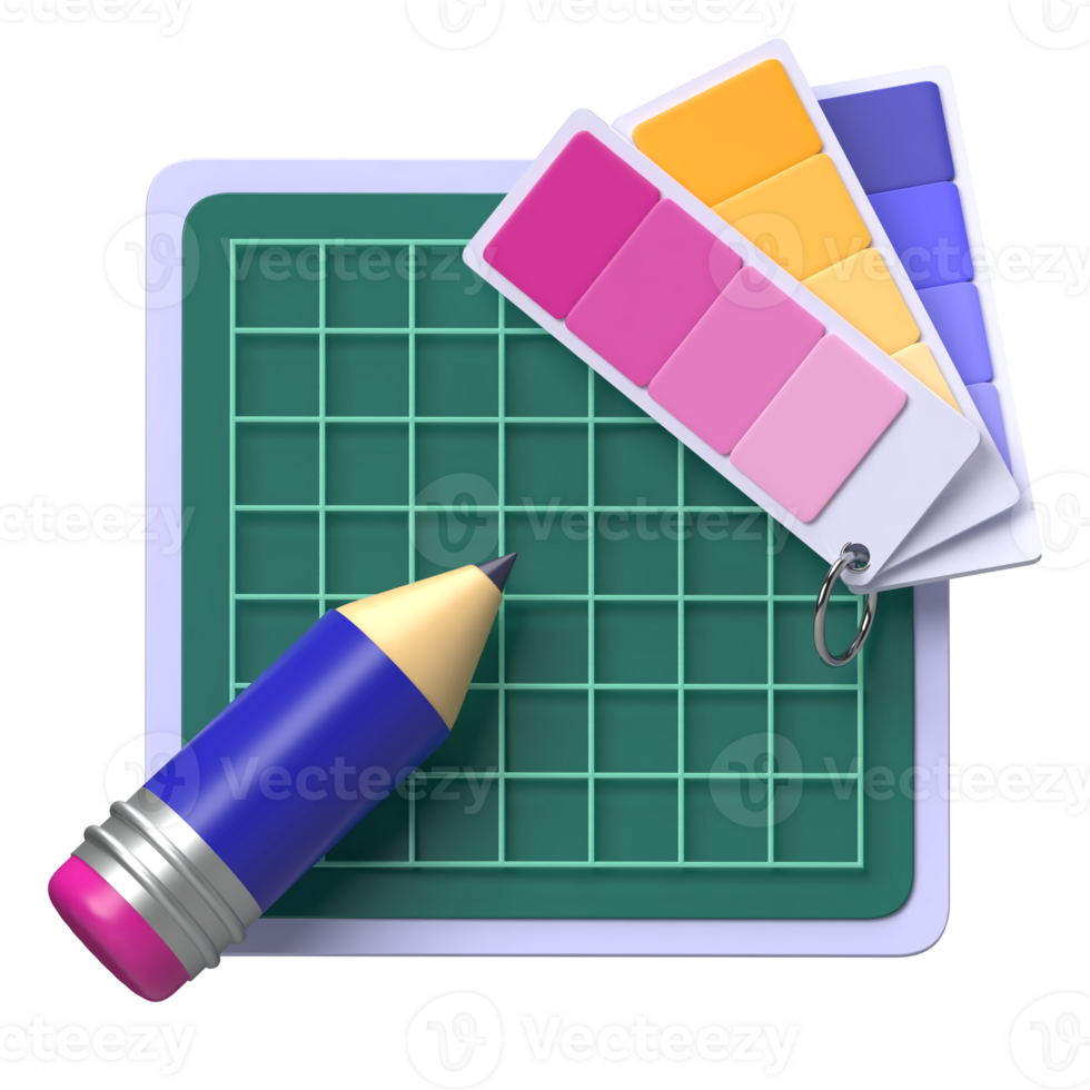 Artboard with Pencil and Color Guide 3D Icon png
