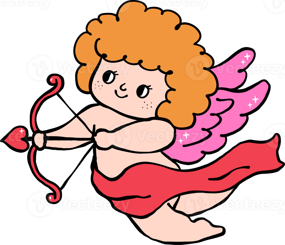 Whimsical Retro Cupid Illustration with Bow and Arrow png