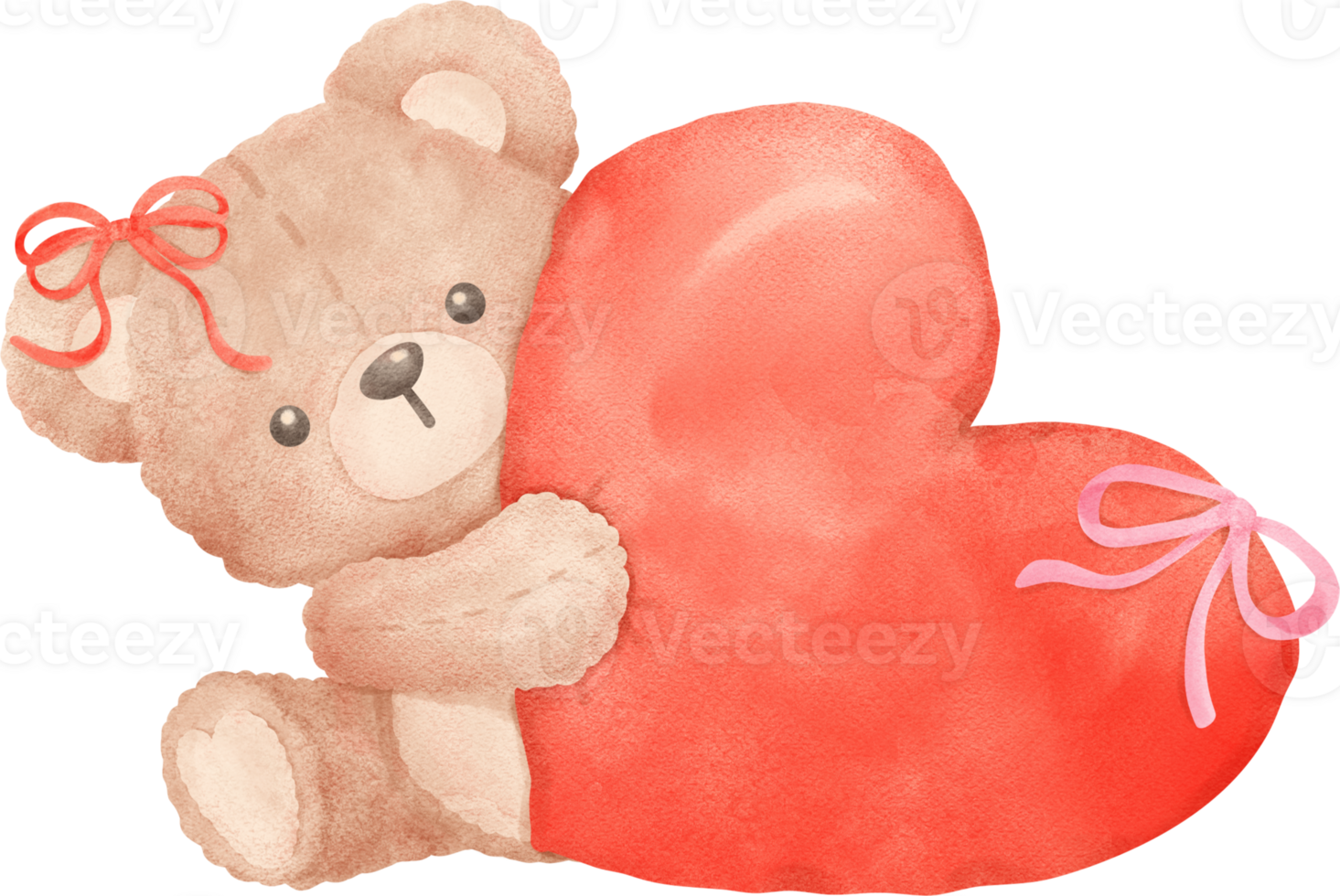 Coquette Teddy Bear with red heart Watercolor png