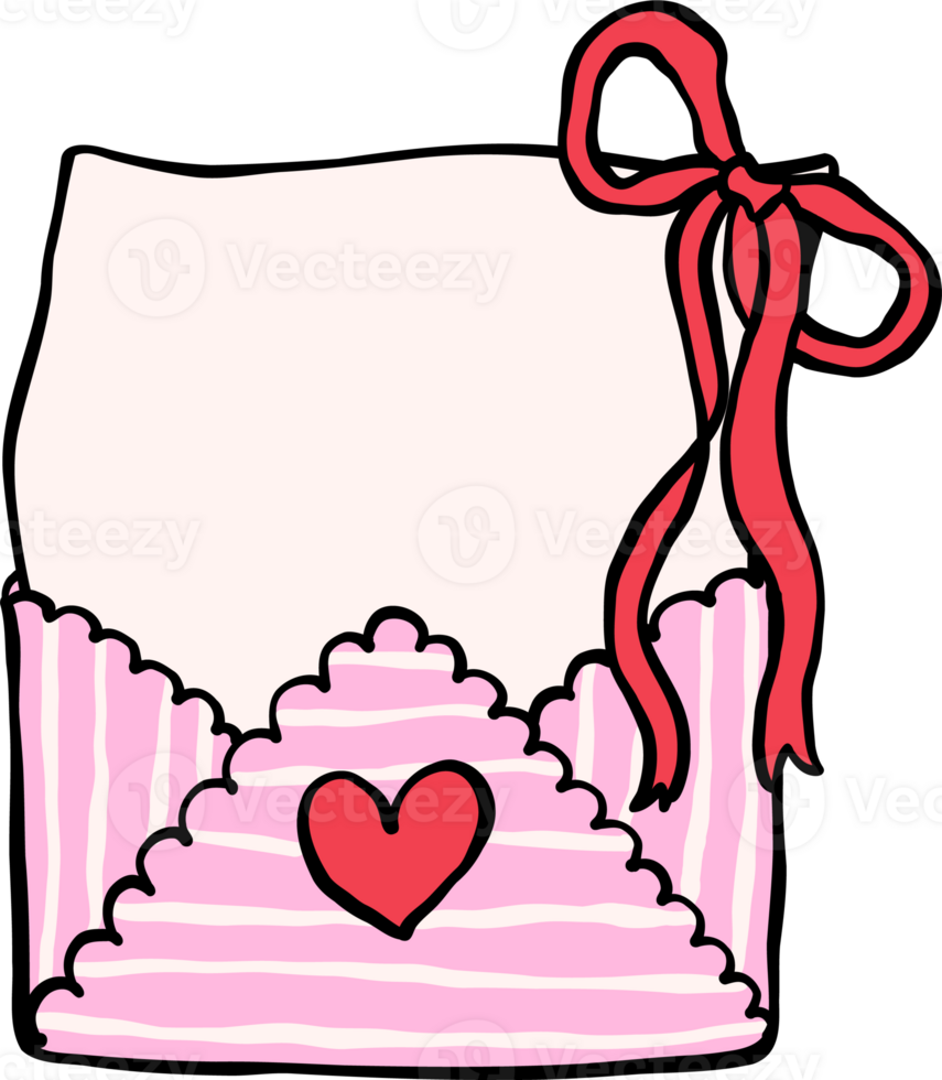 Coquette Love Mail open with bow and blank paper Doodle Hand Drawn png