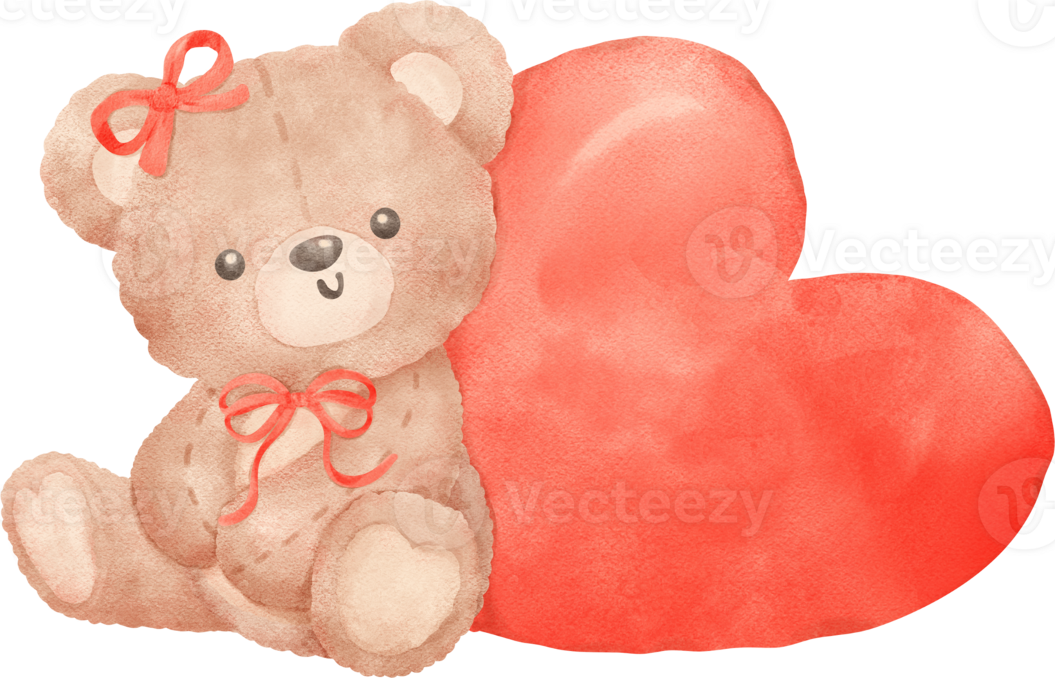 Vintage Coquette Teddy Bear with red heart Watercolor png