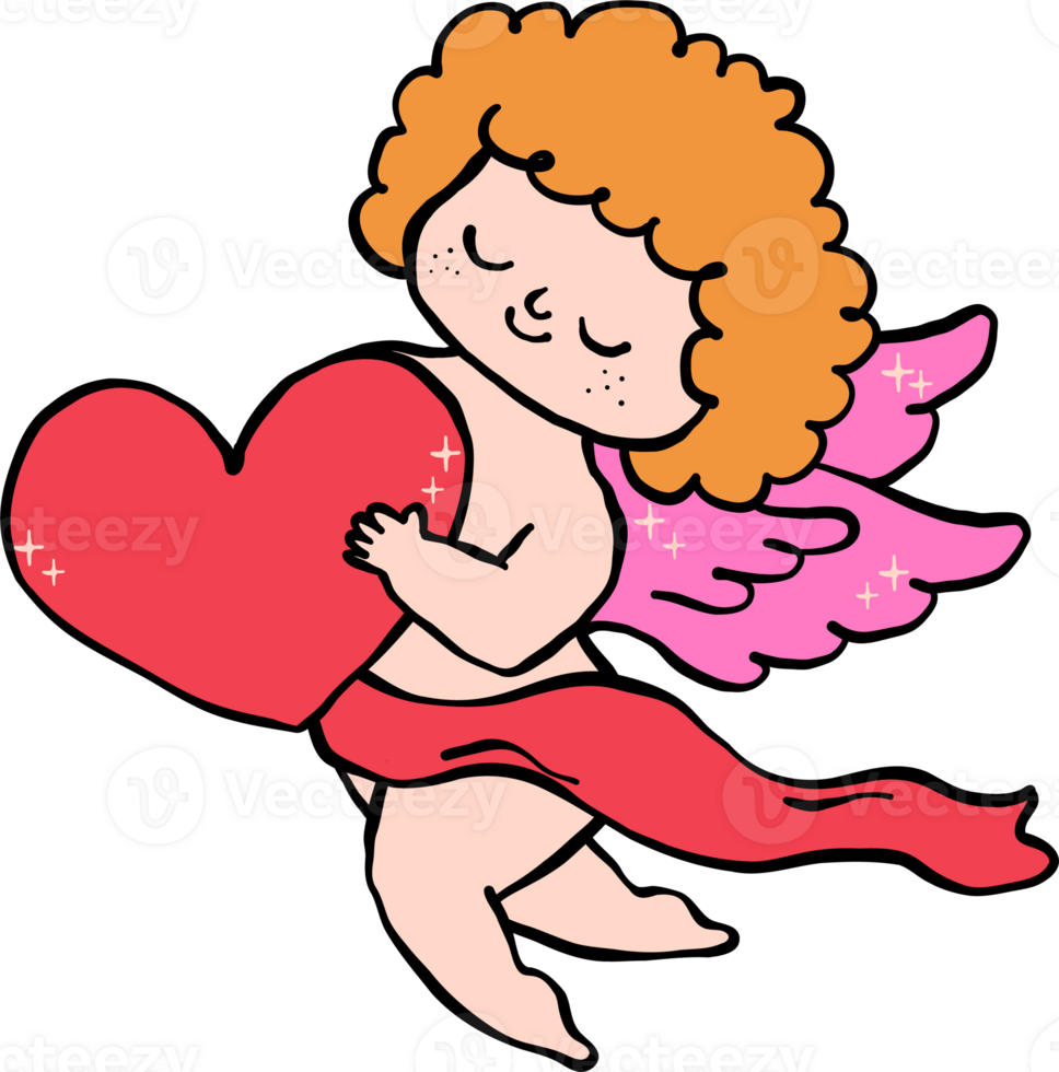 Whimsical Cupid Holding a Heart Illustration png
