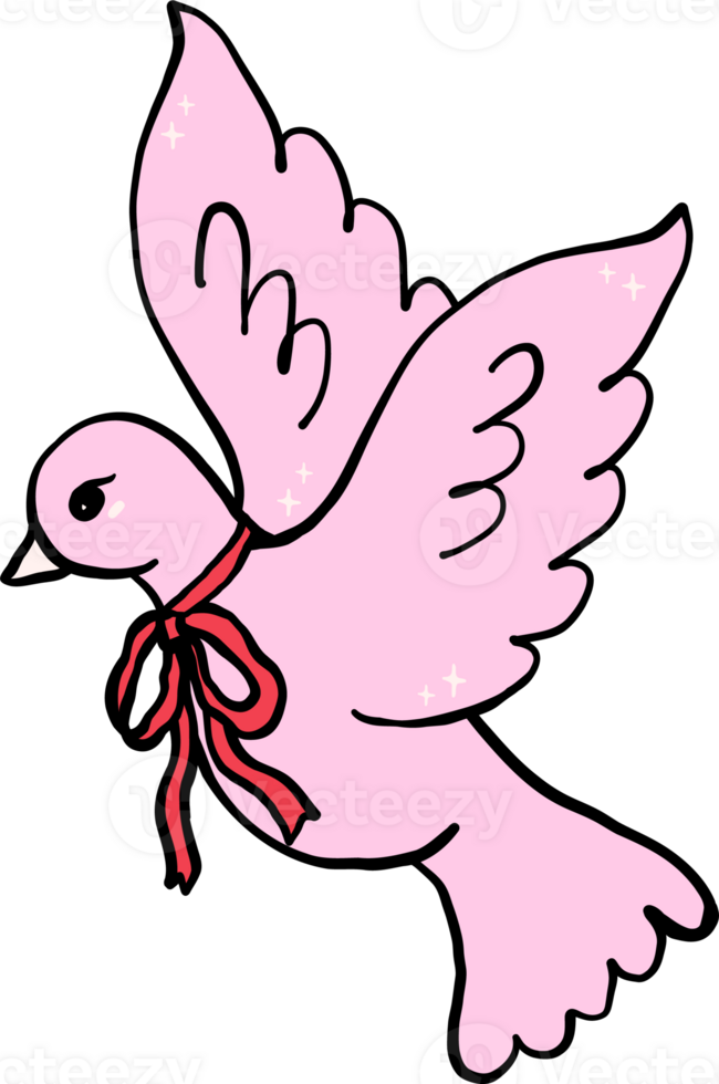 Cute Pink Bird Illustration with Ribbon png