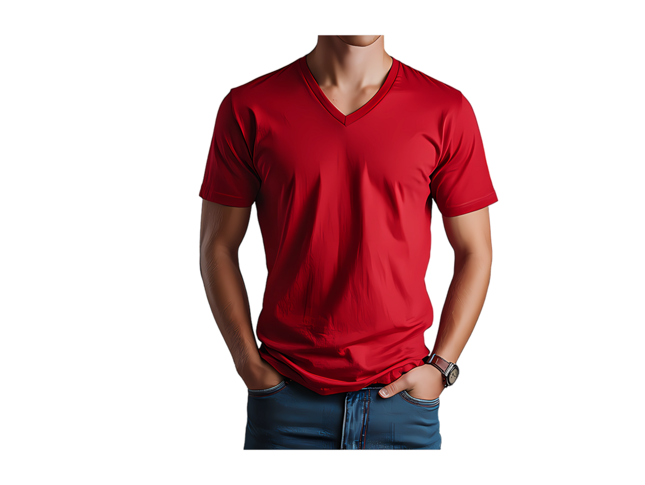 a man in a red v - neck t - shirt mockup png