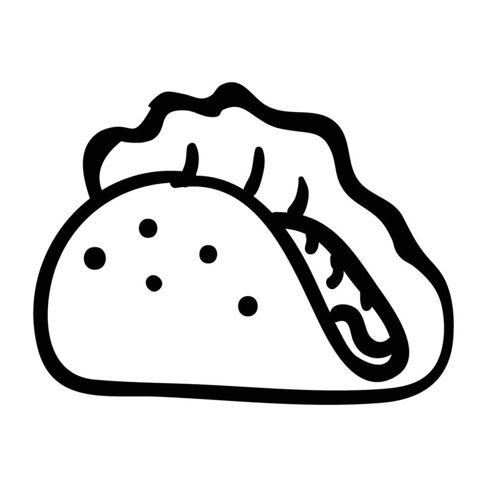 a black and white hand drawing of a taco vector