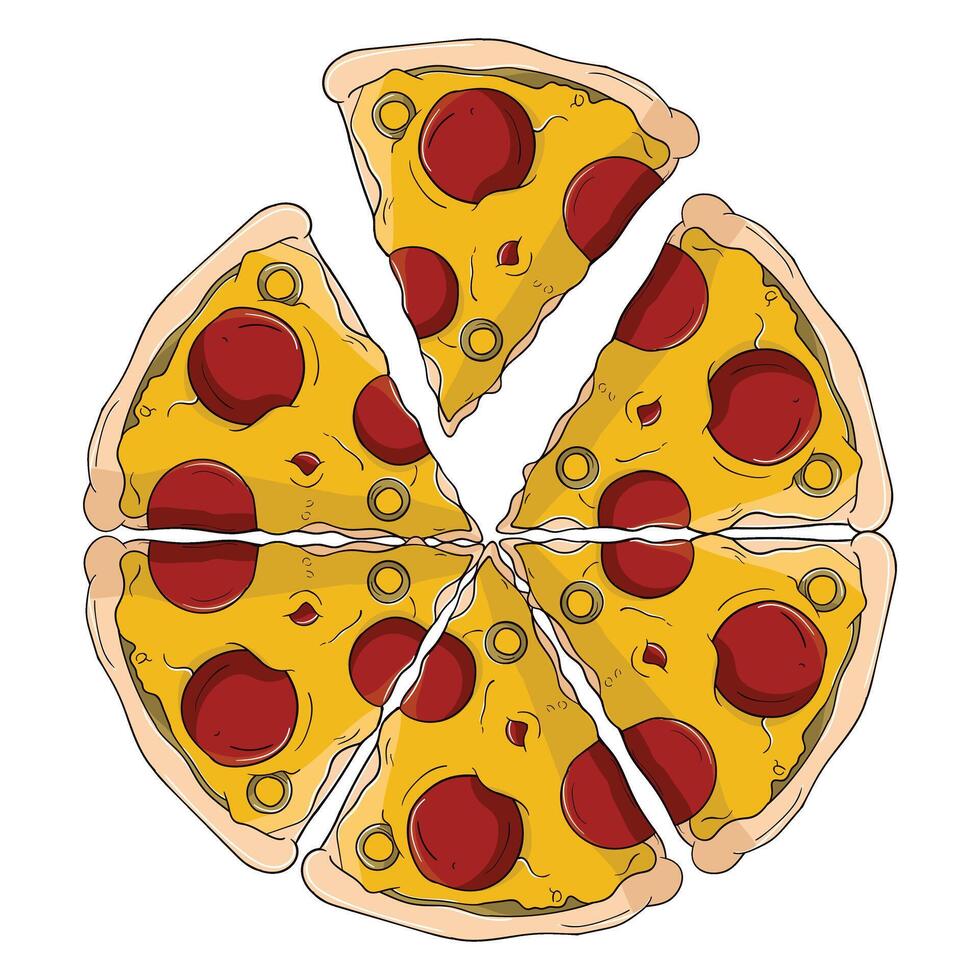 a pizza slice is cut into four pieces vector