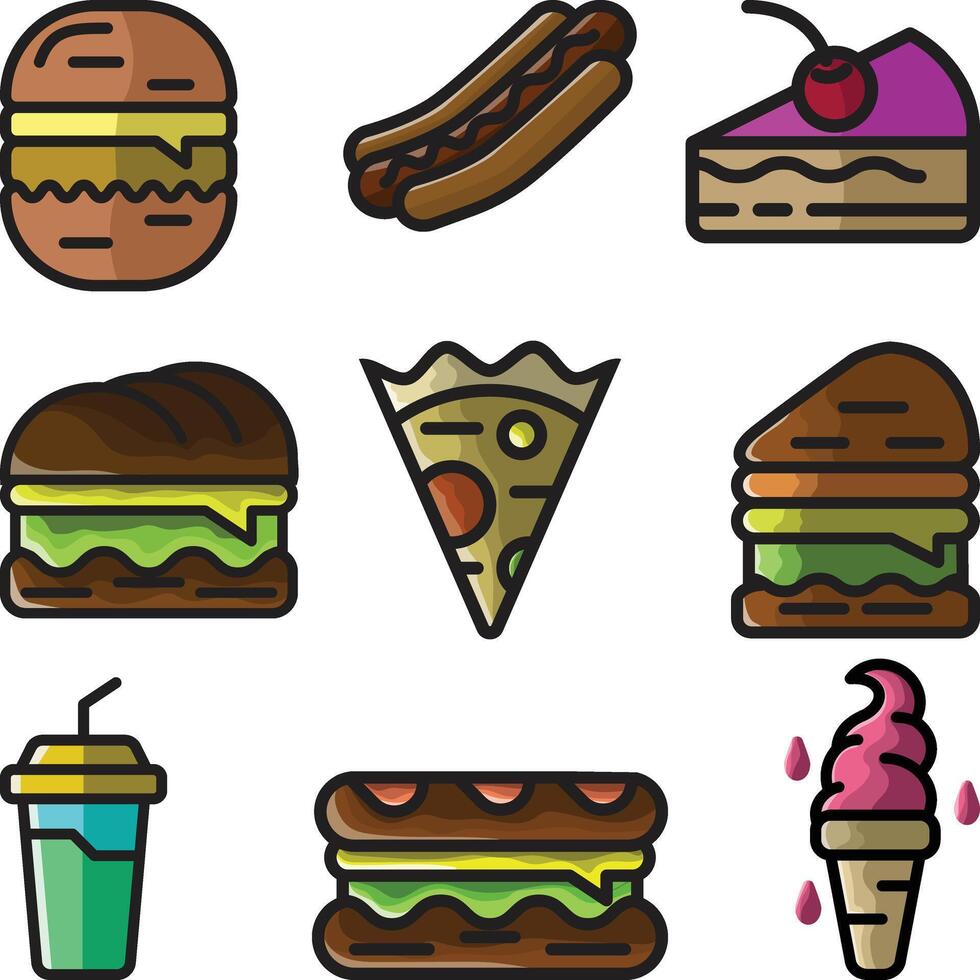 fast food icons set illustration vector