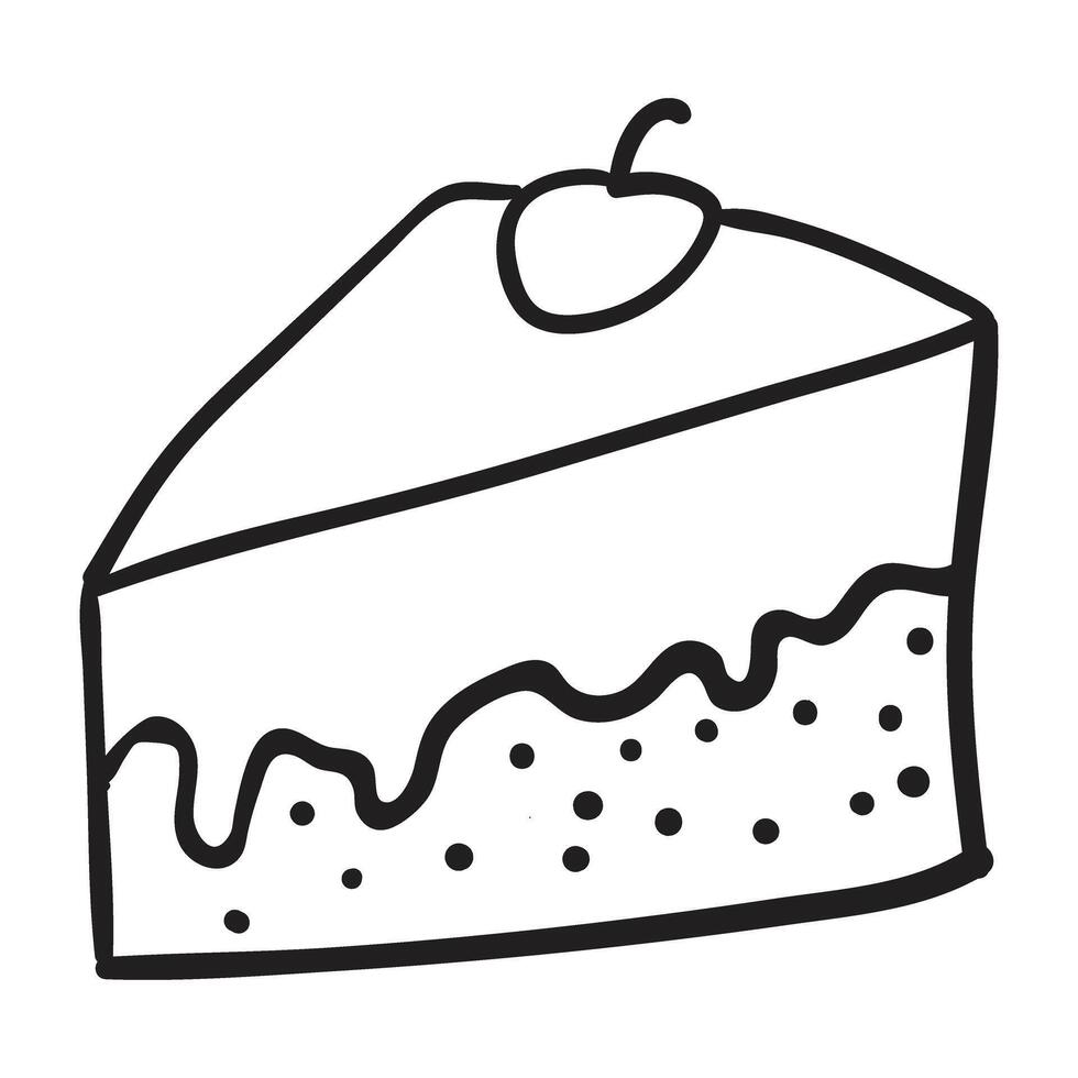 a black and white drawing of a piece of cake vector