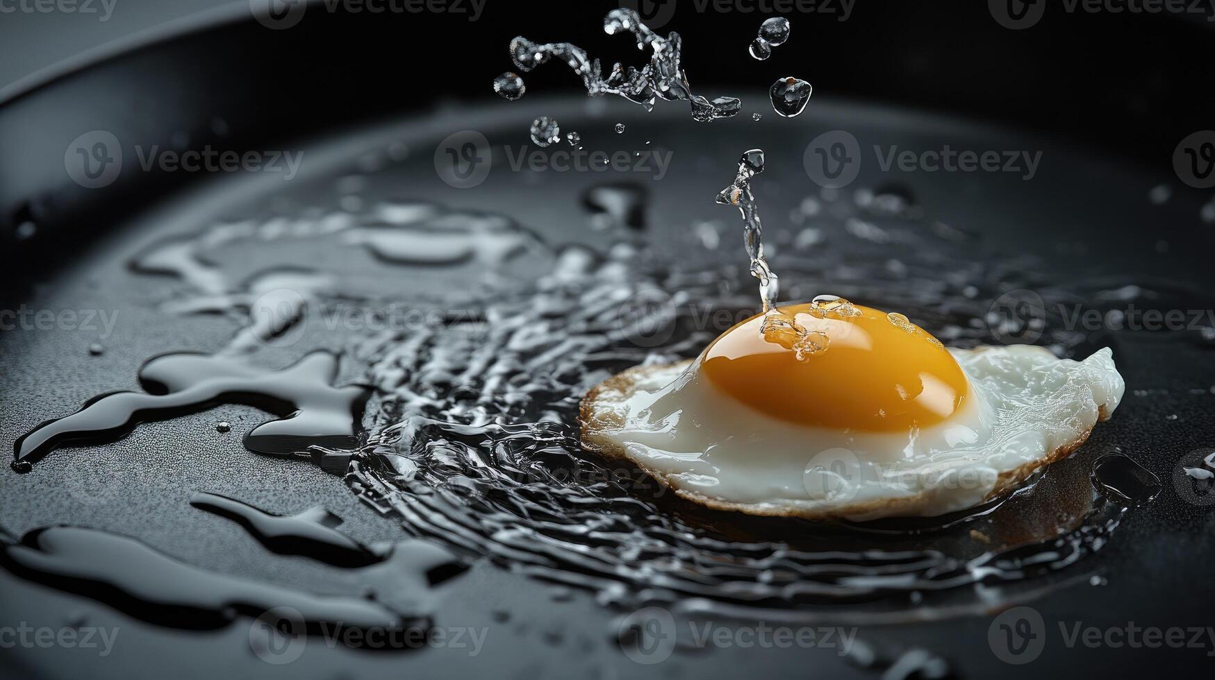 Kitchen moment - egg frying in a pan, highlighting the simplicity of cooking, the golden yolk, and the warmth of a home kitchen atmosphere photo