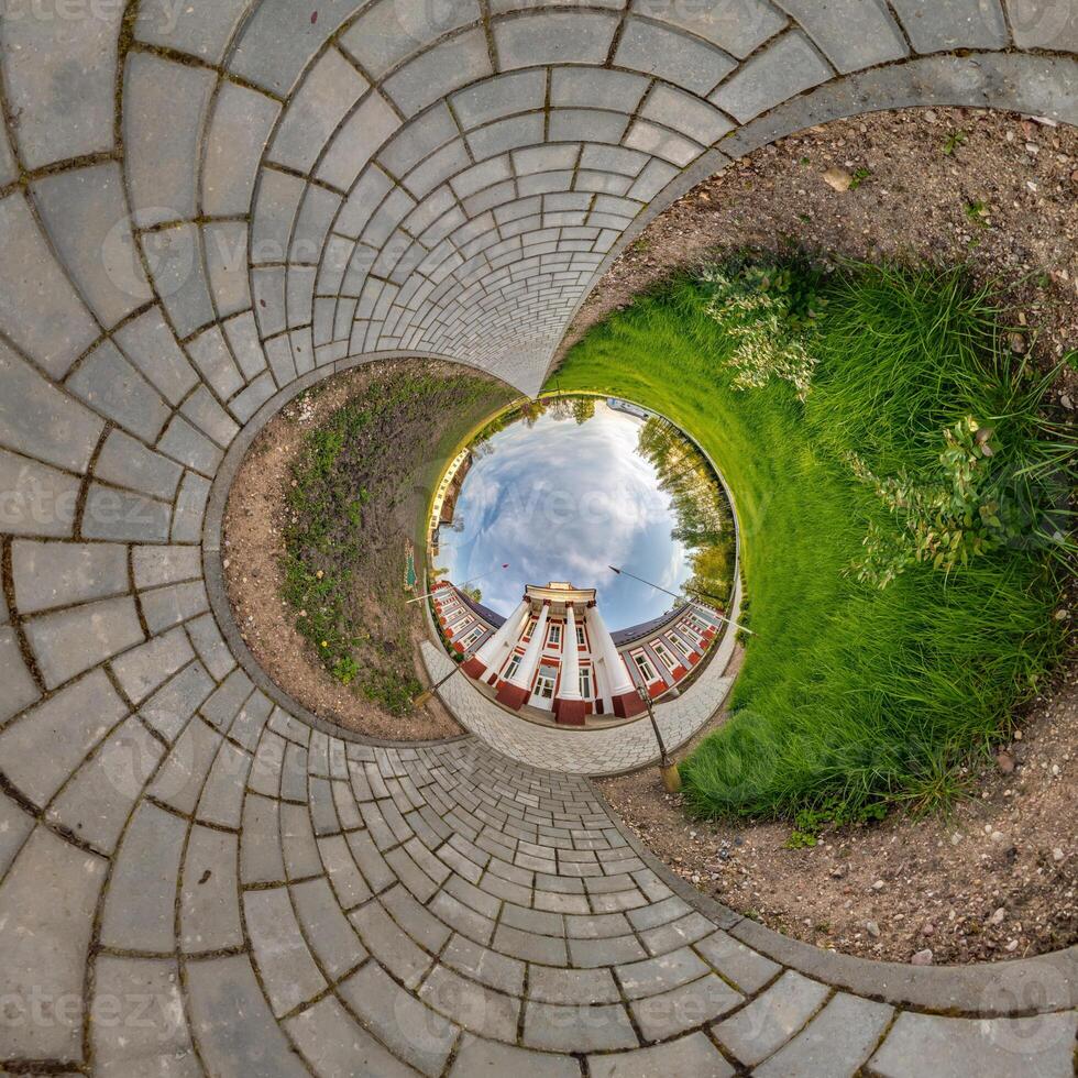 overlooking old town, urban development, historic buildings surrounded by a frame of paving slabs. Transformation of spherical 360 panorama in abstract aerial view. photo