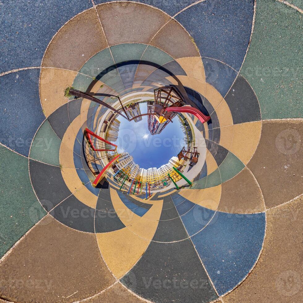 old town, urban development, historic buildings surrounded by a frame of paving slabs. Transformation of spherical 360 panorama in abstract aerial view. photo