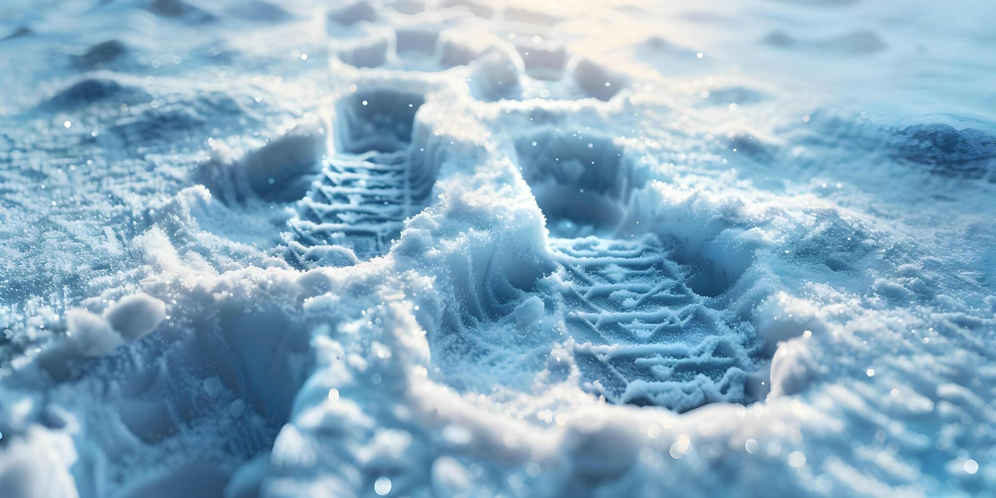 Footprints from Snow Boots on Winter Background photo