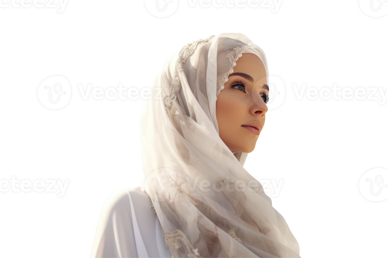 Woman Smiling in White TraditionalHijab on Background Photo png
