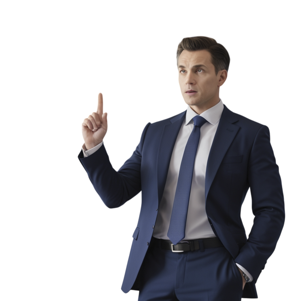 Businessman in navy blue suit standing confidently png