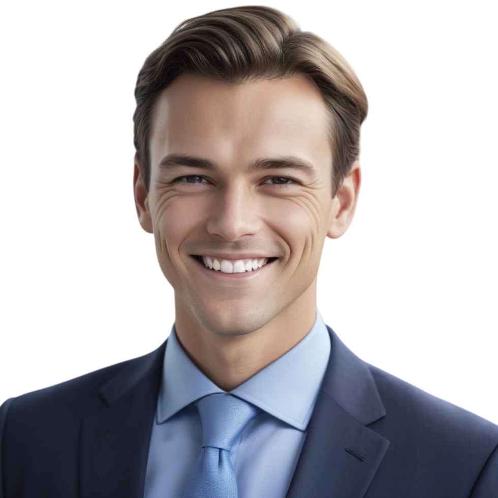 Businessman in a dark blue blazer with a professional look or confident pose png
