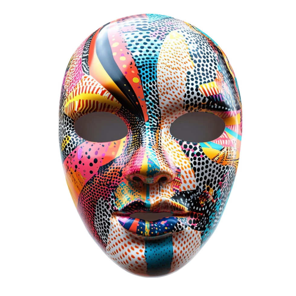 a colorful mask with a face on transparent background. png