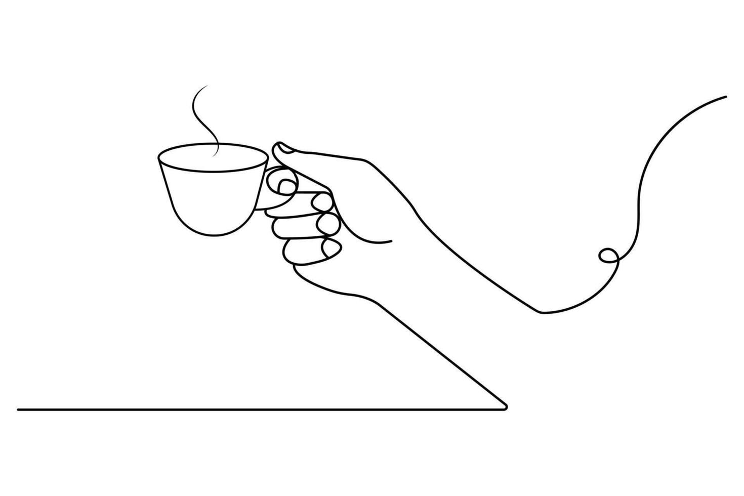 Coffee cup continuous one line drawing with cup of coffee and coffee beans breakfast outline illustration. vector