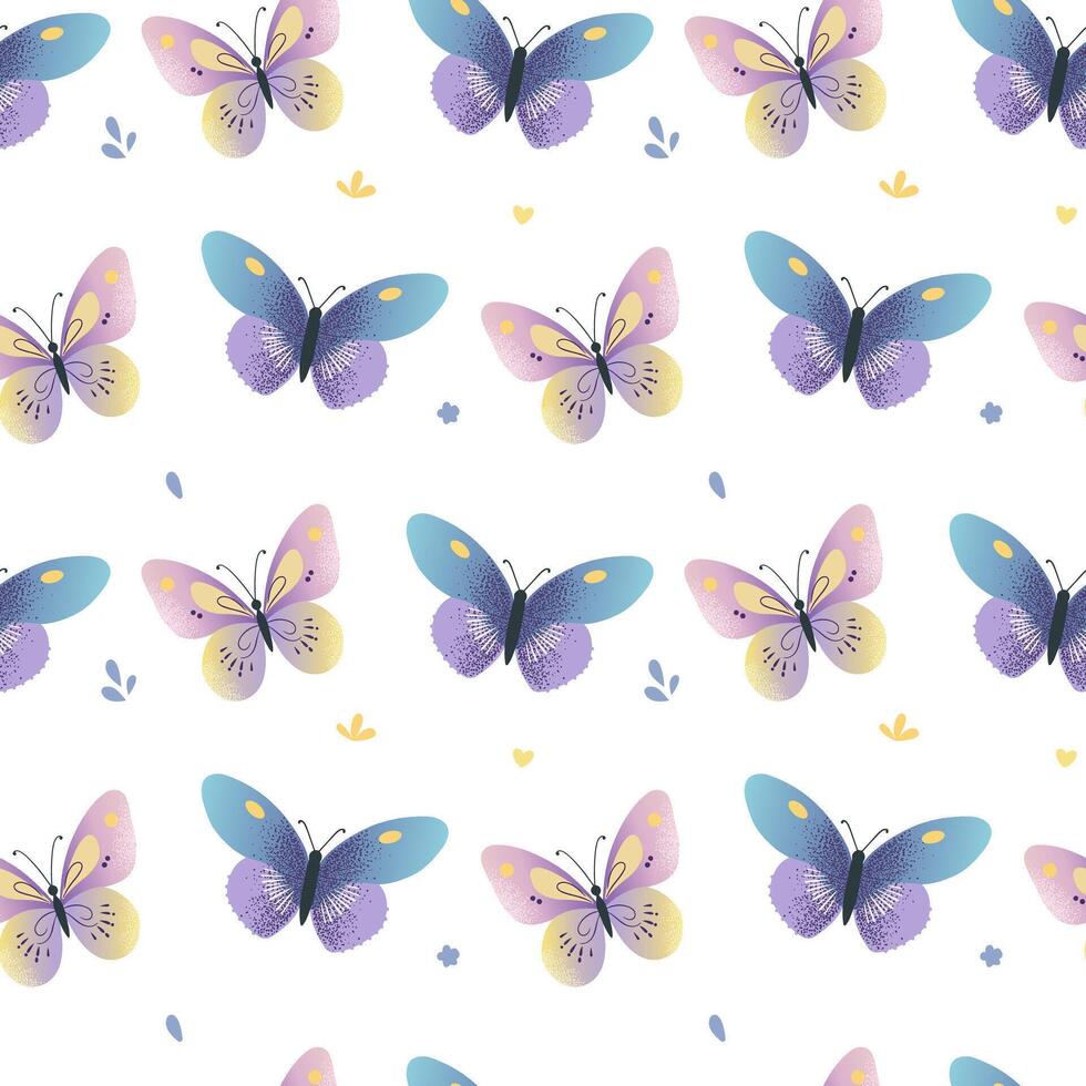 Bright butterflies background. Seamless pattern with cute butterflies. Springtime and summer patterns. vector
