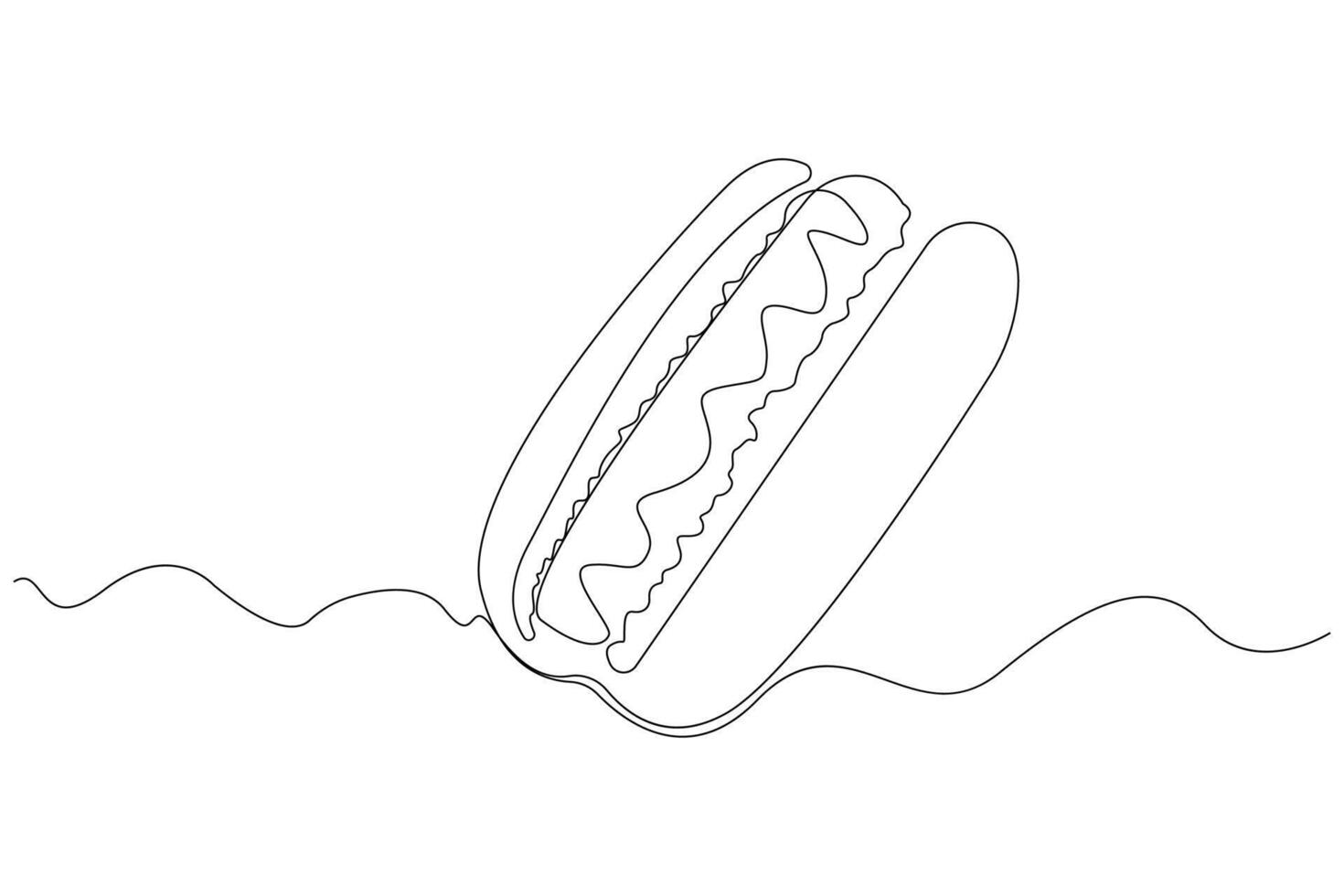 Hand-drawn hotdog one-line art drawing. Hotdog continuous outline illustration. vector