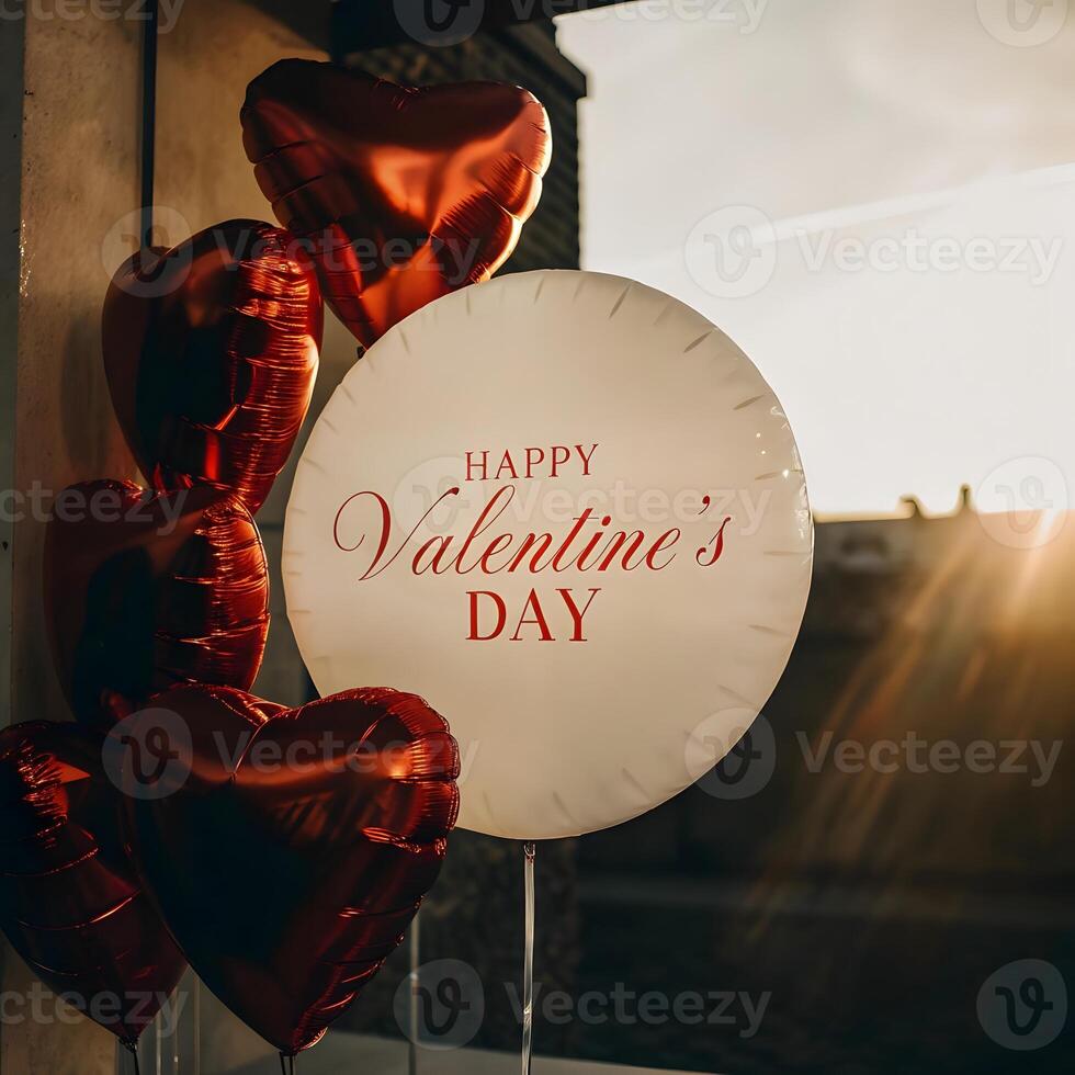 Charming Valentine's Day image featuring a radiant white balloon with 'Happy Valentine's Day' text, photo