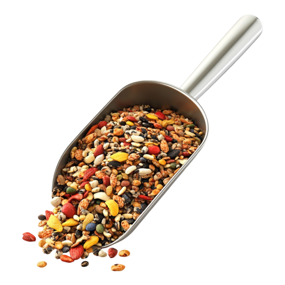 bird seed in scoop on transparent background png