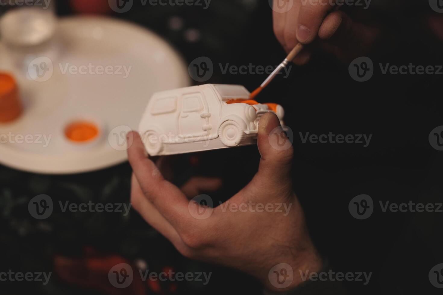 An Imaginative and Creative Painting of a Detailed Ceramic Car Model for Artistic Expression photo