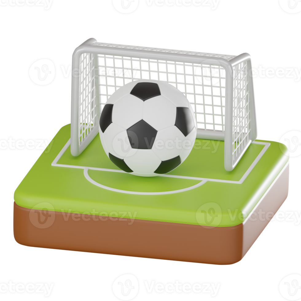 3D render, Soccer on the Green of Football Field, Icon Illustration png