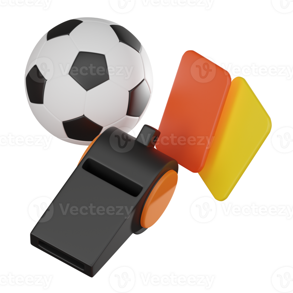 3D render, red and ellow card with this whistle, Icon Illustration png