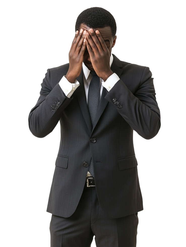african american businessman covering his eyes with hands png