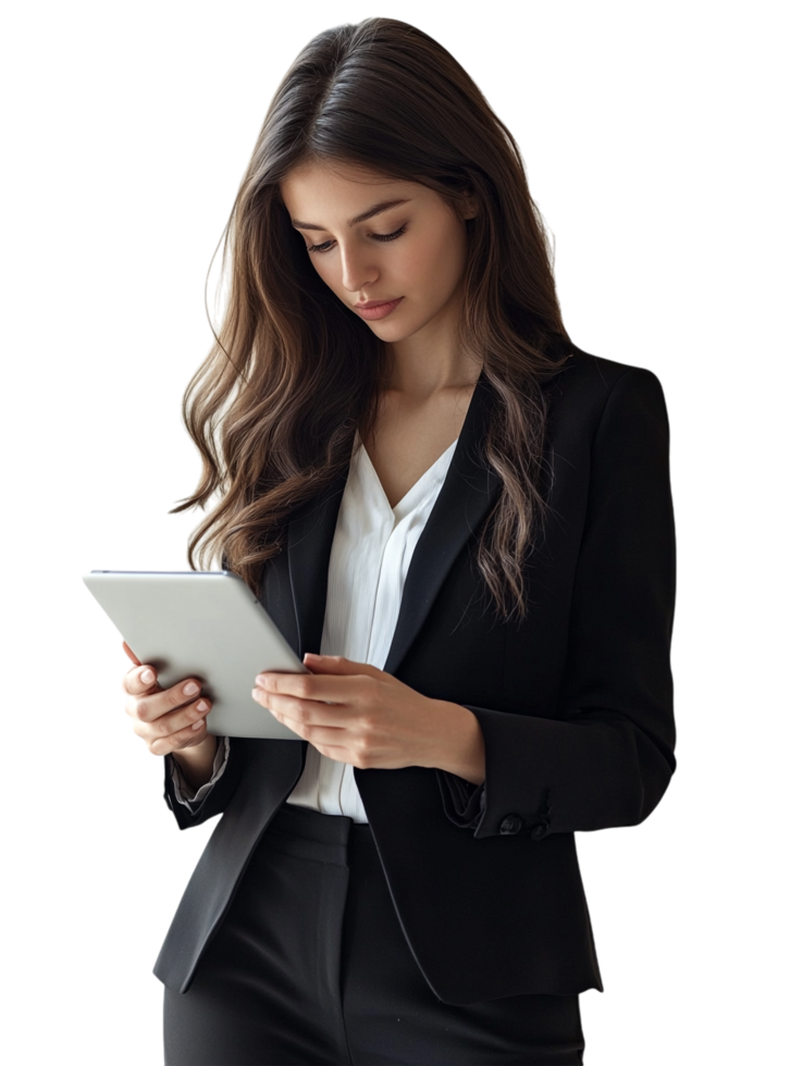 business woman using tablet pc png