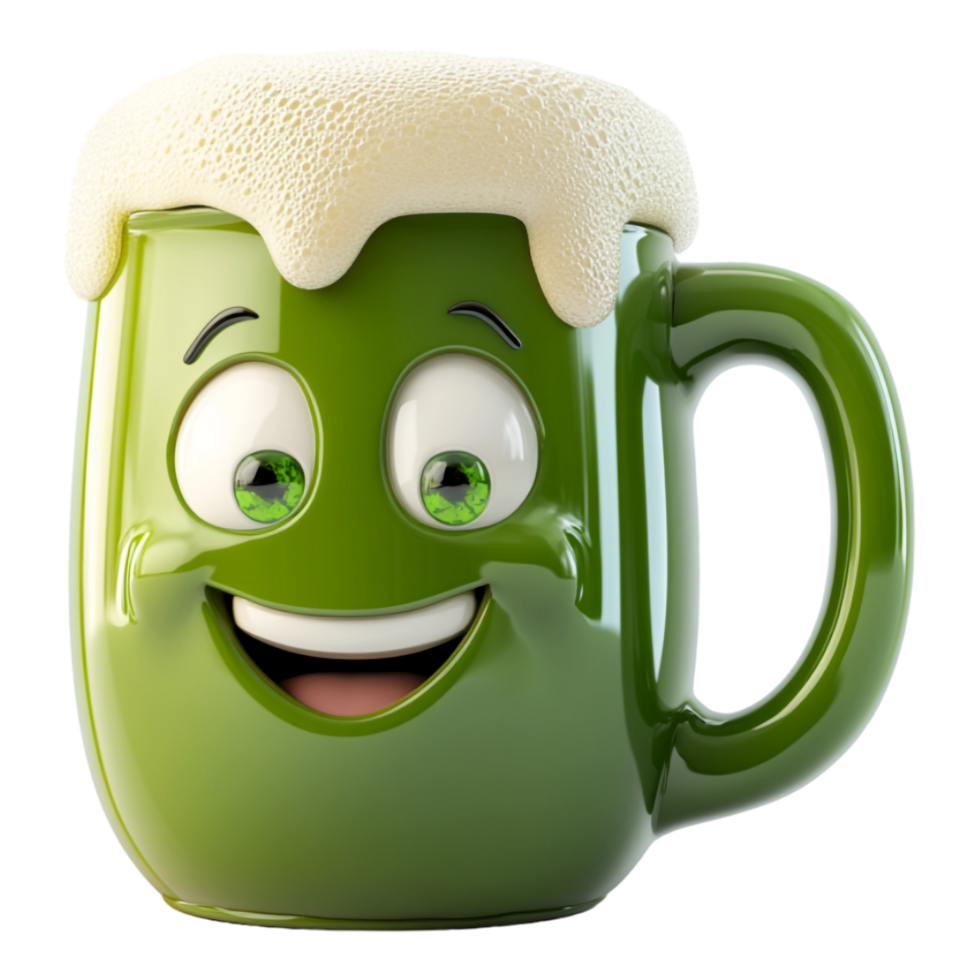 a green beer mug with a happy face png