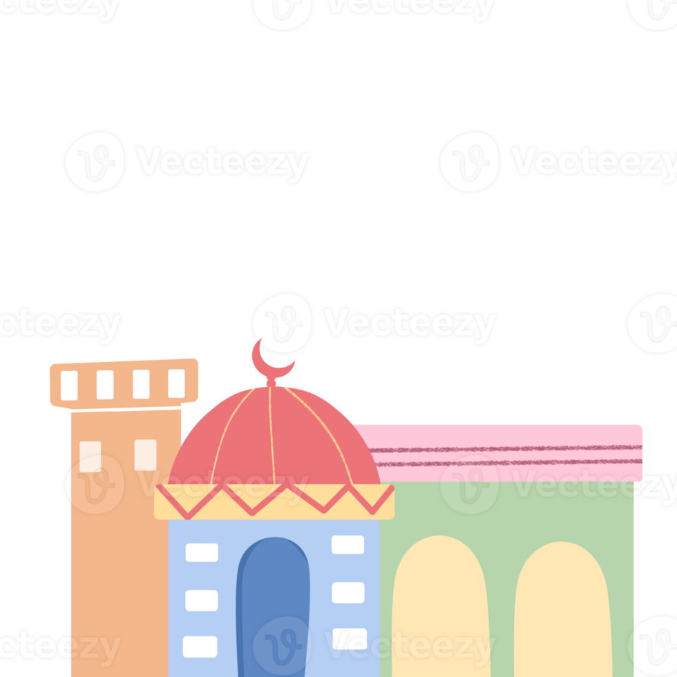 cute colorful pastel mosque illustration png