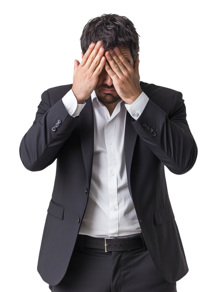 businessman covering his eyes with hands png
