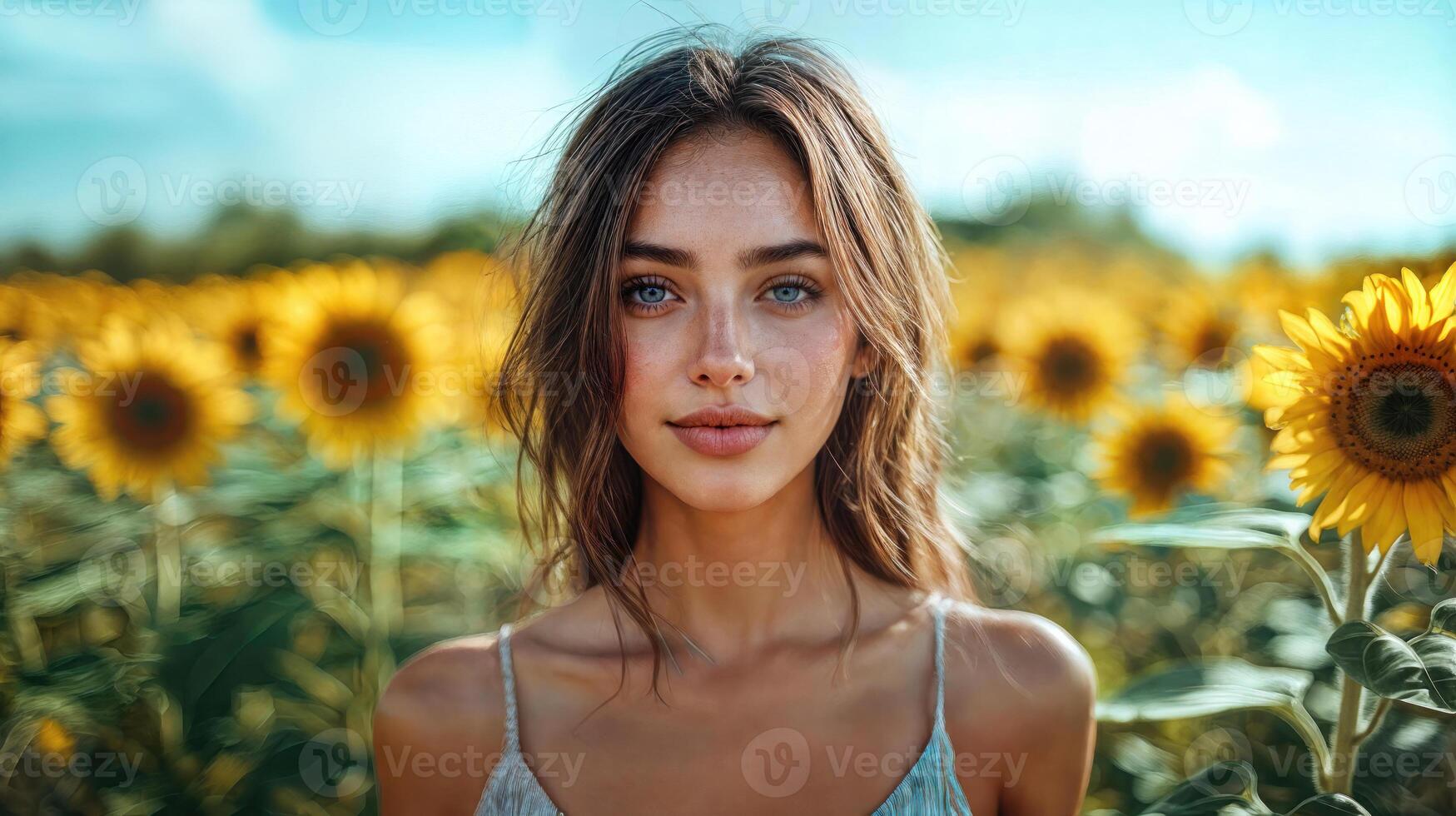 A woman in a field of sunflowers photo