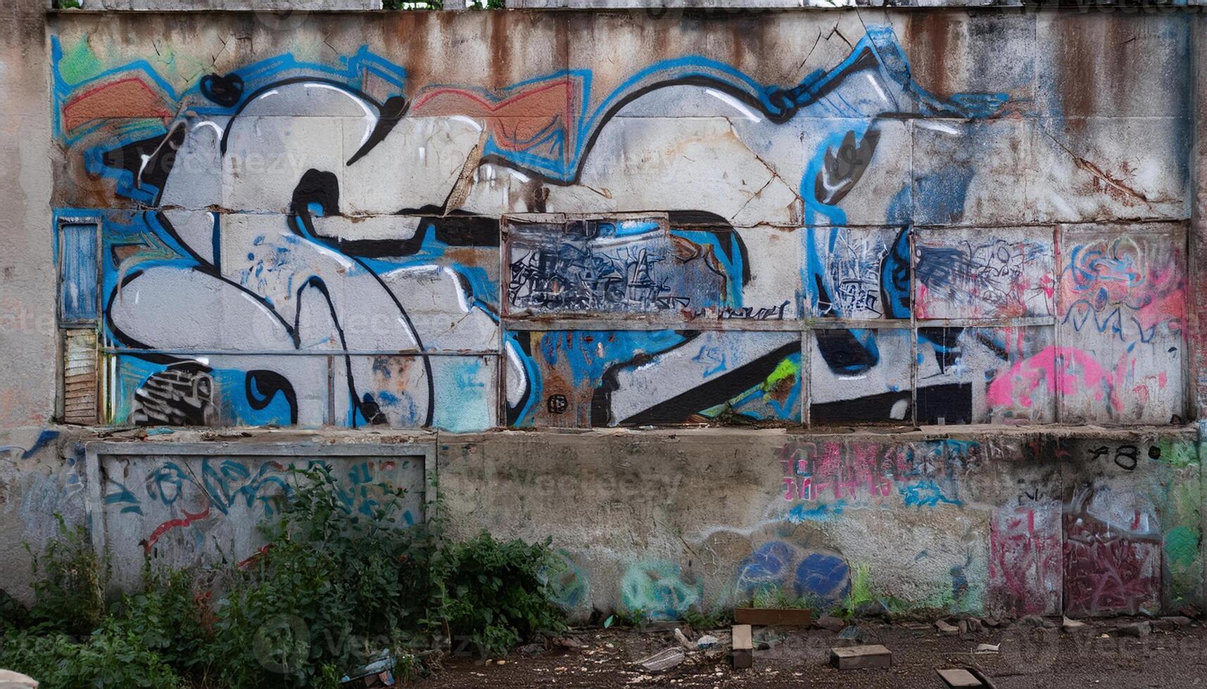 Old Graffiti Wall with Cool Colors photo