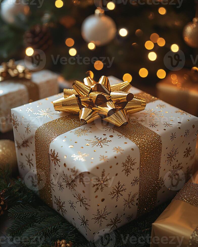 Festive Holiday Present with Pinecones and Evergreen Decorations banner, pattern photo