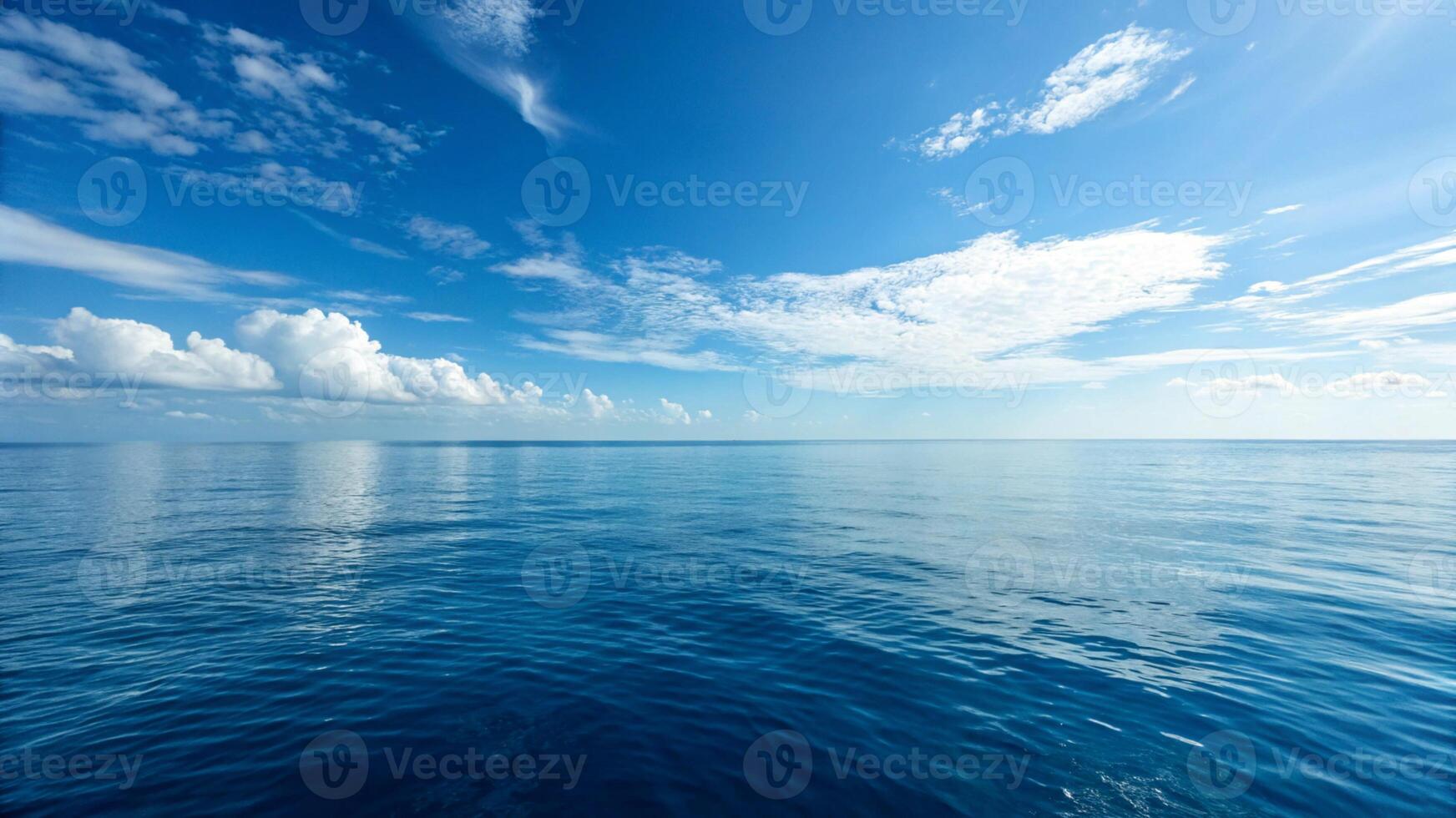 An image of a Blue Ocean Horizon and a cloudy sky photo