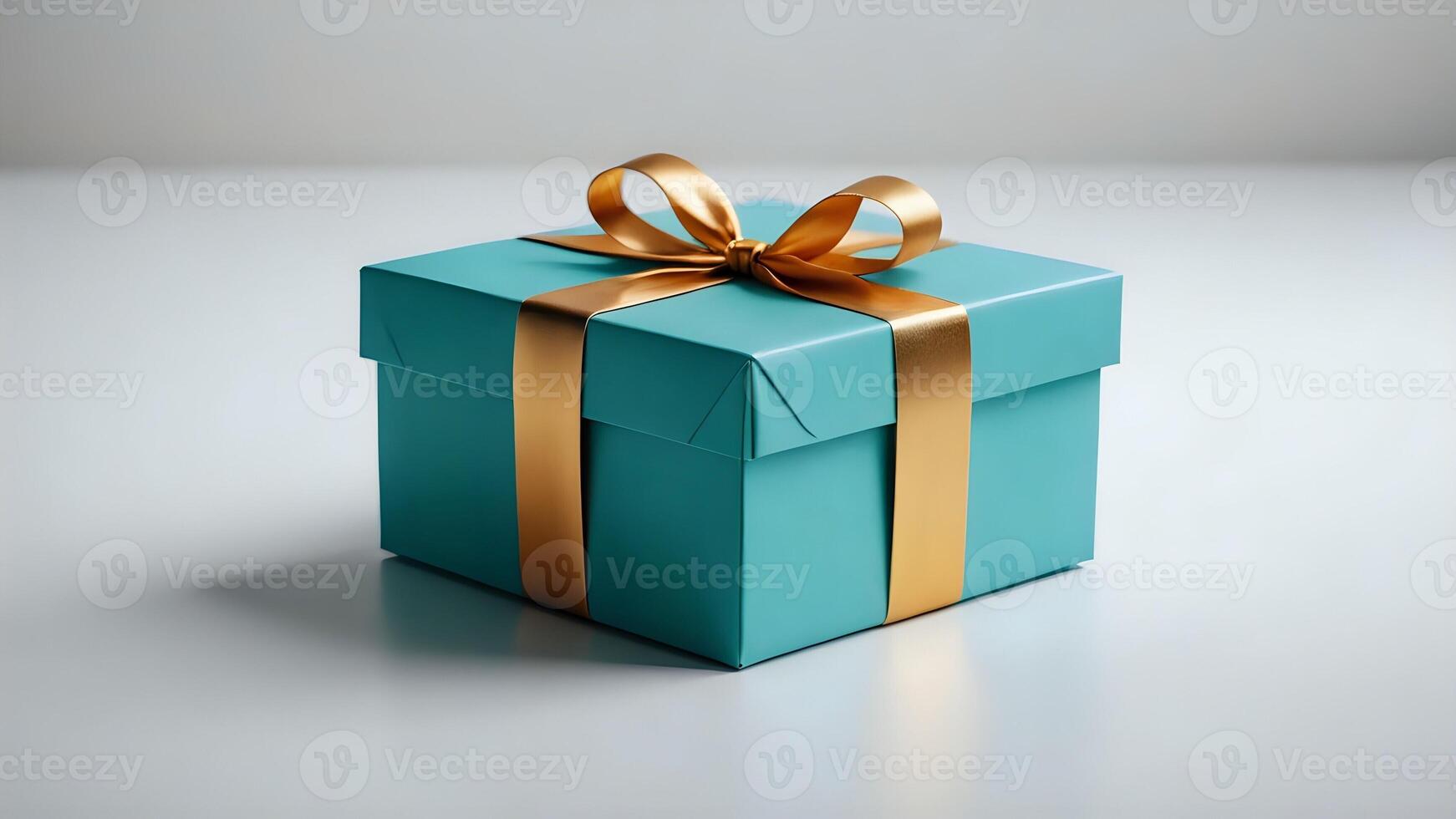 Fancy blue gift box with a yellow ribbon photo