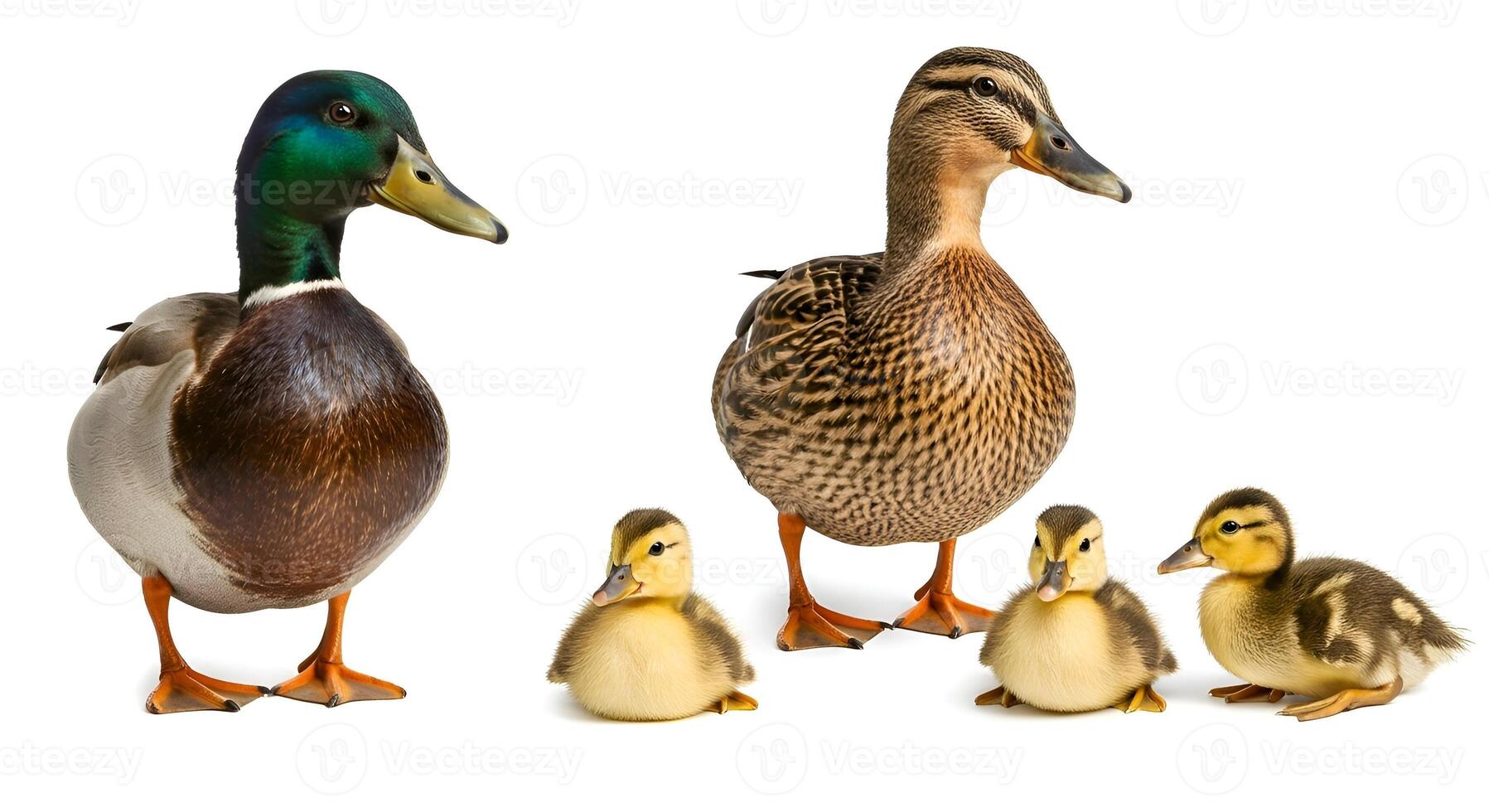 Duck family on a white background photo