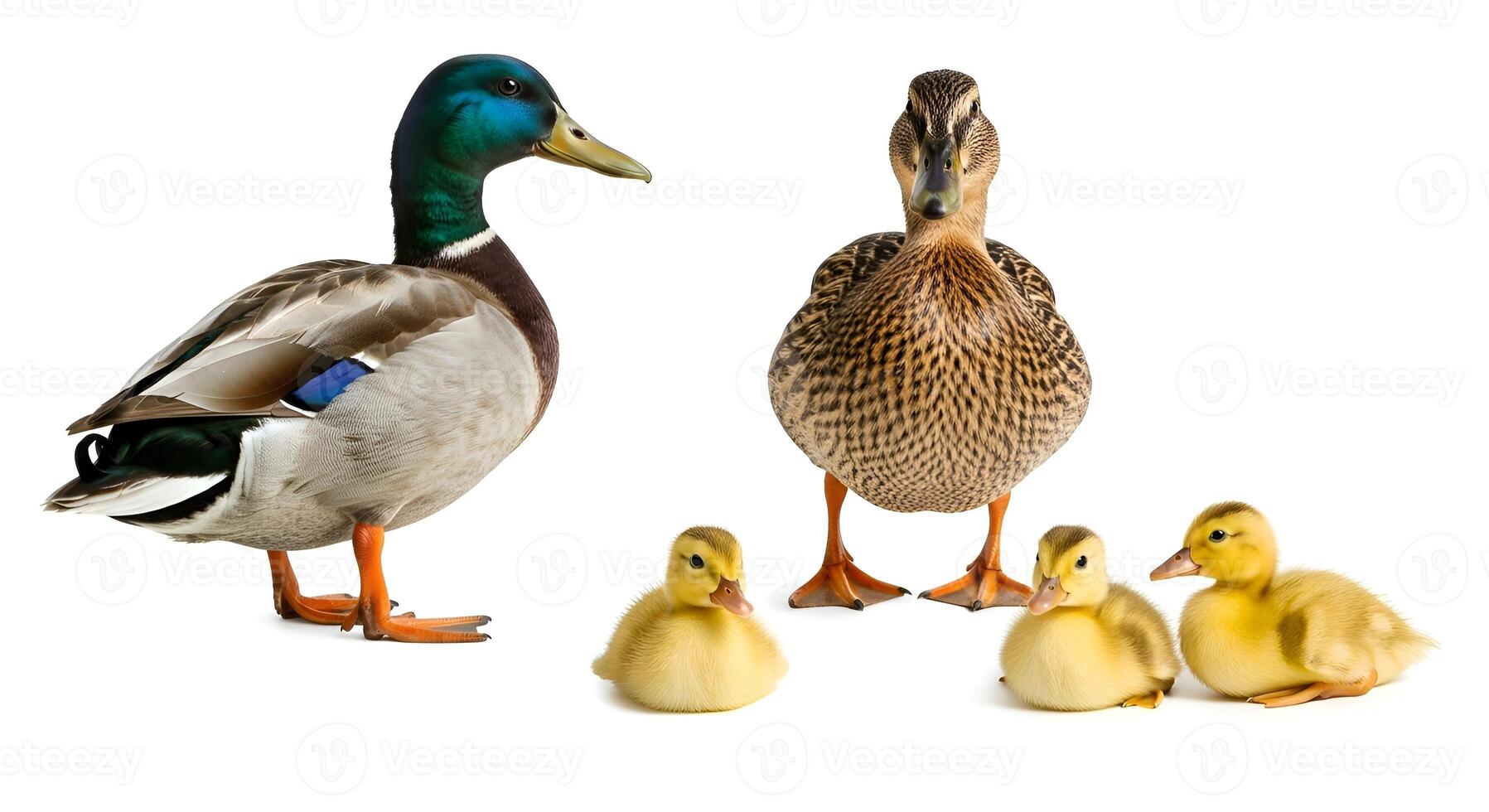 Duck family on an isolated white background photo