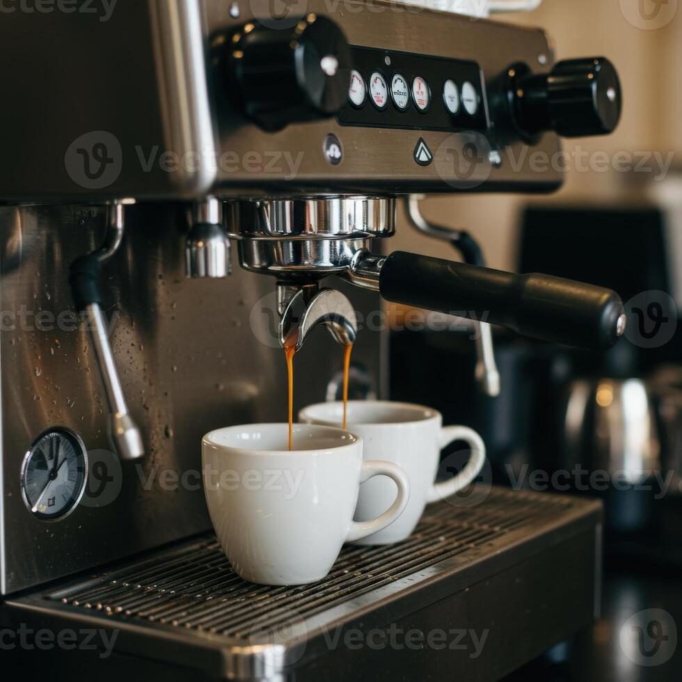 A coffee machine is making two cups of coffee photo