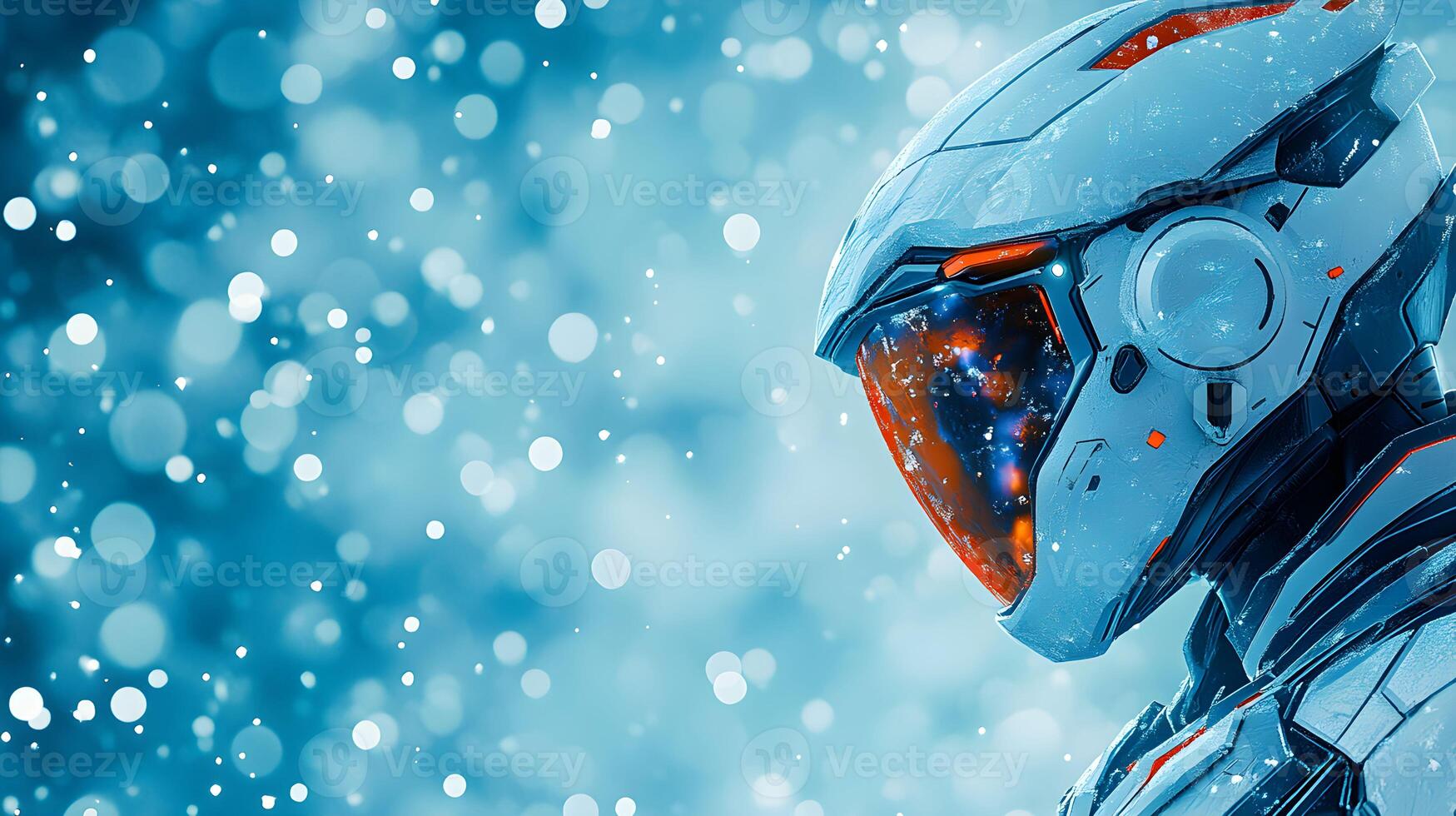 Space explorer helmet design with cosmic reflections and shimmering background in futuristic technology concept photo