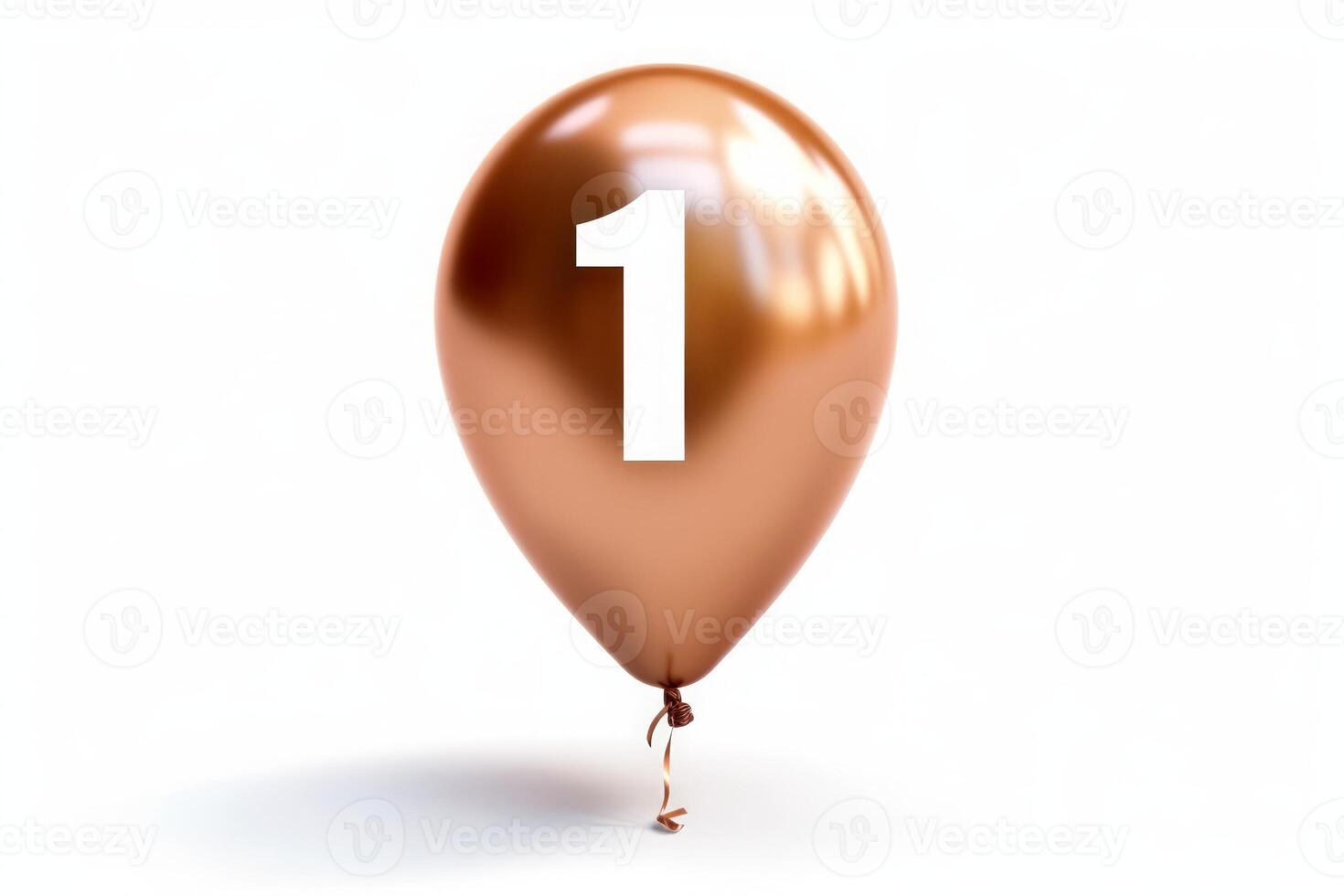 Brown beige balloon with white number one. Isolated on white background. Number one on balloon. photo