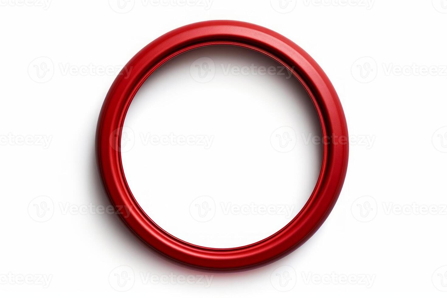 Red circle ring with metal texture. Empty red frame on white background. photo