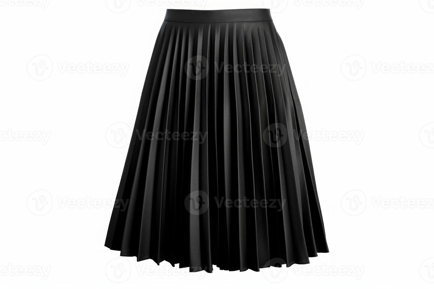 Blank black women middle length skirt mockup, front view, 3d rendering. Empty fabric miniskirt for summer outfit mock up, isolated on white. photo