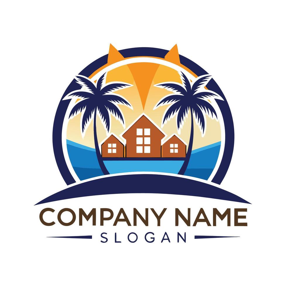 a house with palm trees and a beach in the background vector