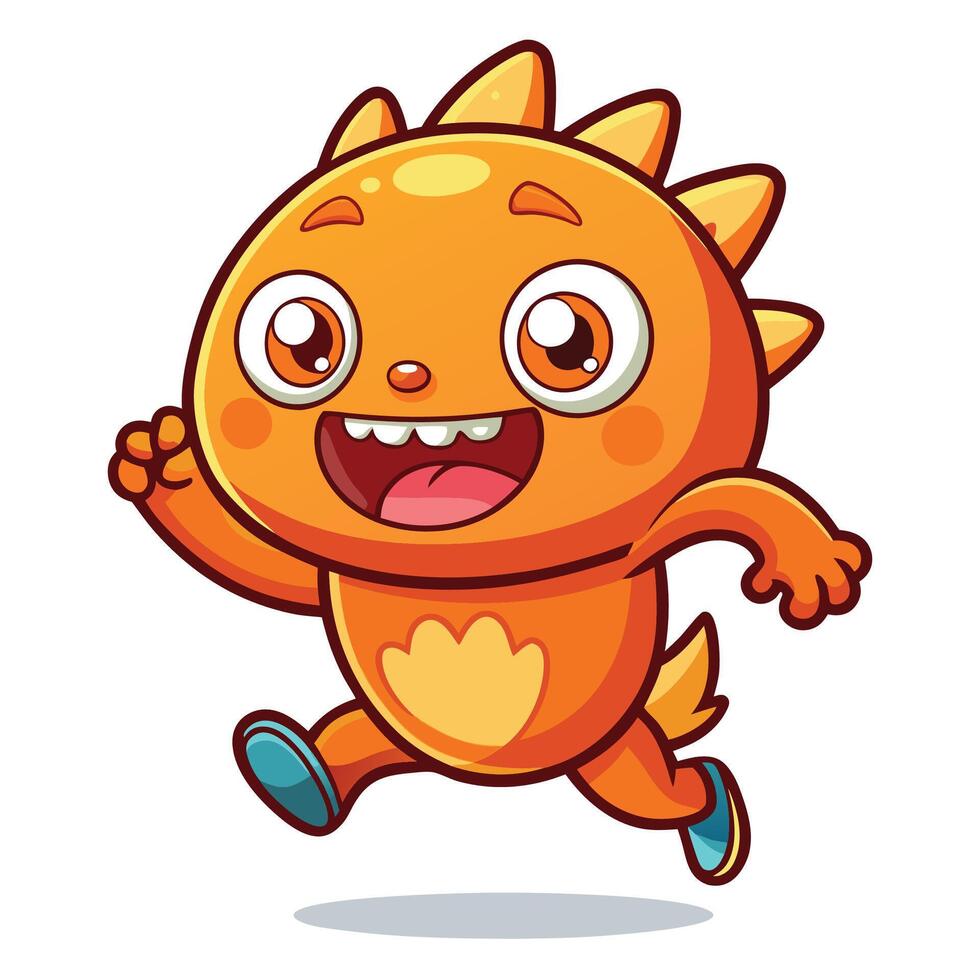 orange monster running and smiling white background vector