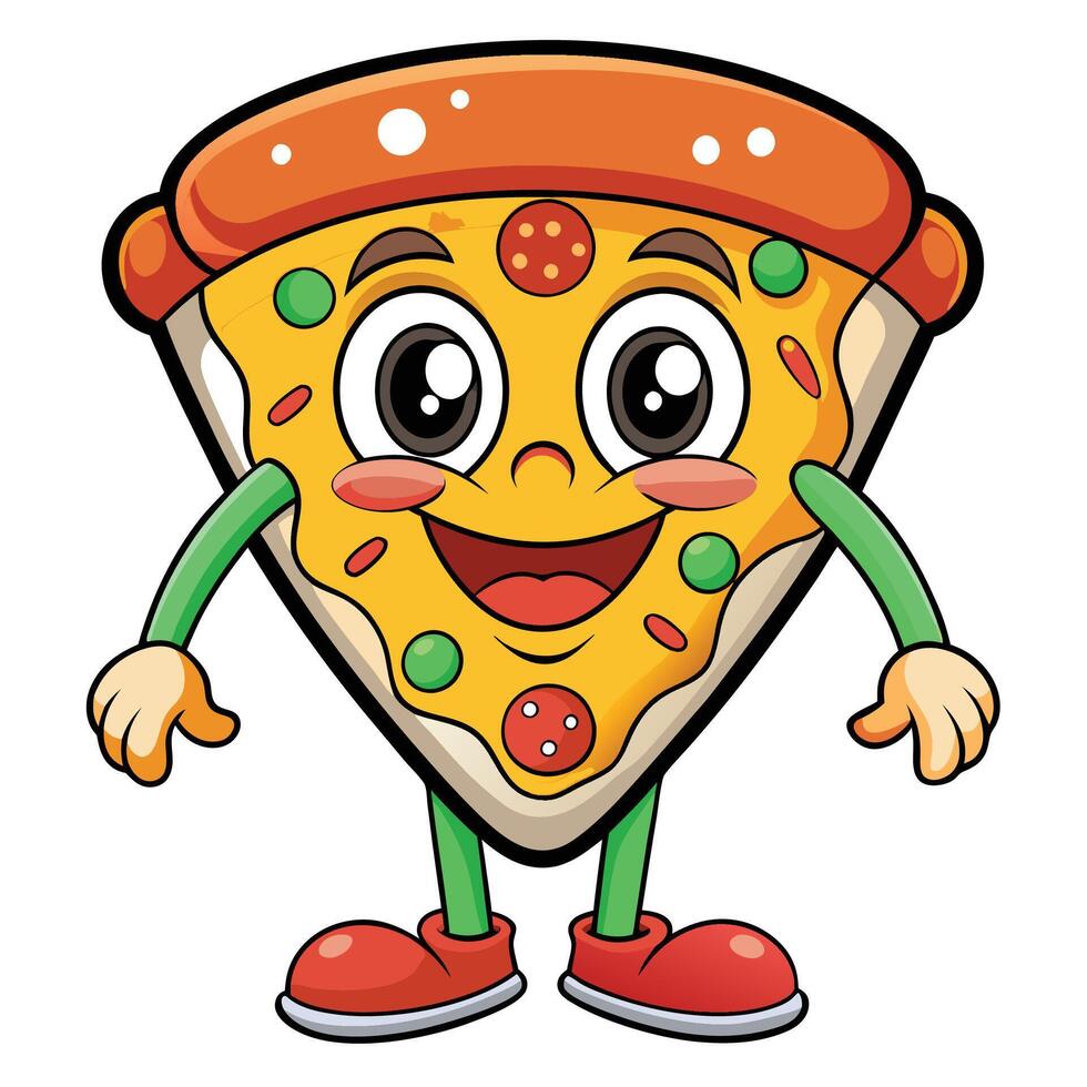 pizza slice character illustration background vector