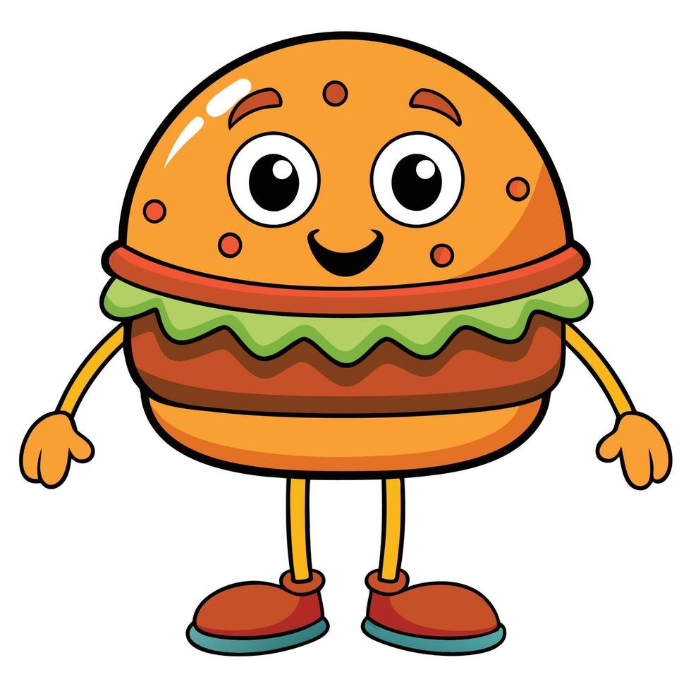 a cartoon hamburger character with arms and legs vector